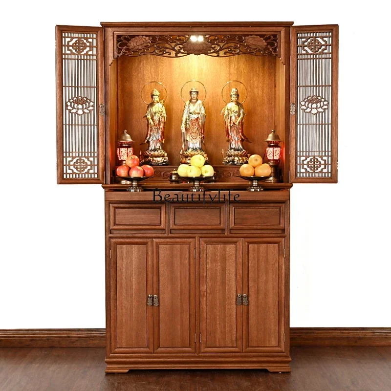 

FG44Huali solid wood Buddhist cabinet new Chinese vertical cabinet home living room modern light luxury small shrine