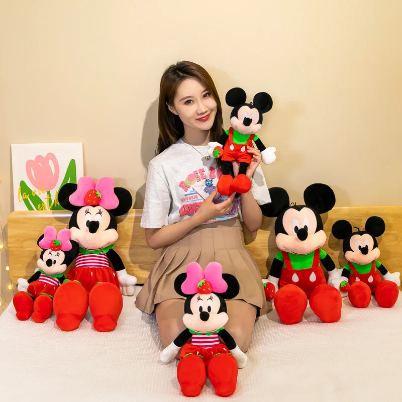 디즈니 미키 미니 봉제 인형 베개 귀여운 딸기 미니 인형 봉제 동물 생일 선물 어린이용 카니발 경품