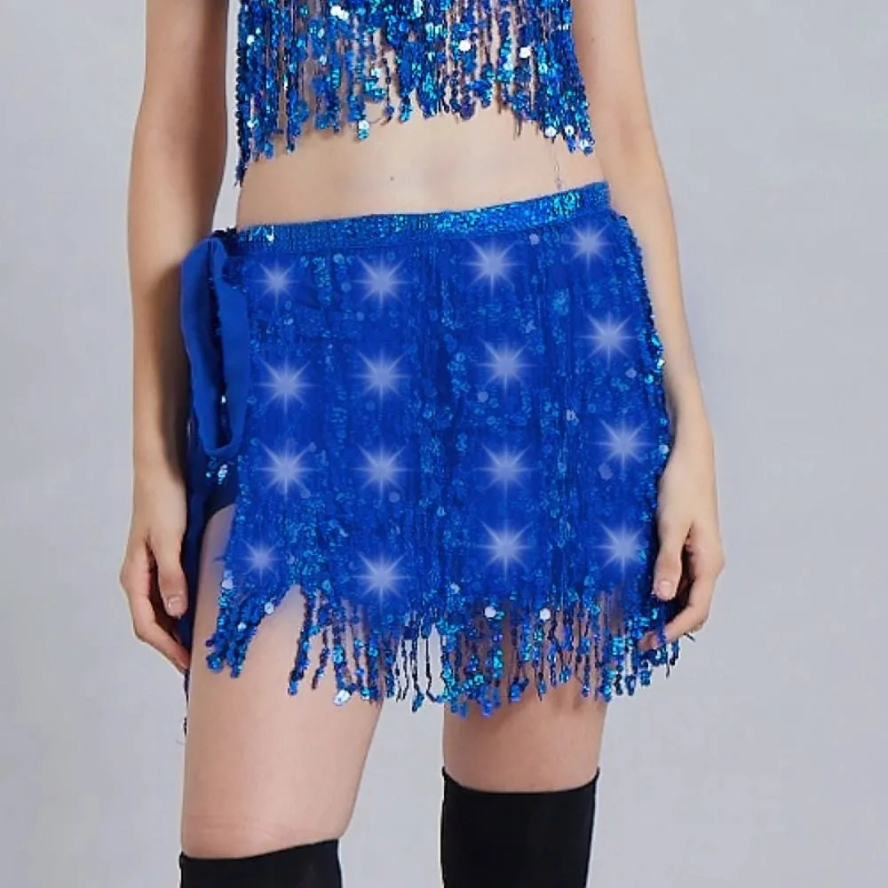 ベルト巻きベリーダンスヒップスカーフスターフリンジレースアップLEDスパンコールタッセルスカートシャイニーナイトクラブライトアップヒップスカーフナイトクラブ