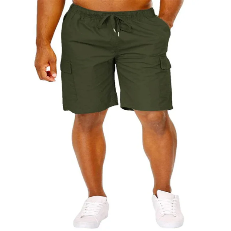 Men Classic Cargo Shorts With Drawstring Loose Fit Solid Color Multi Pocket Casual