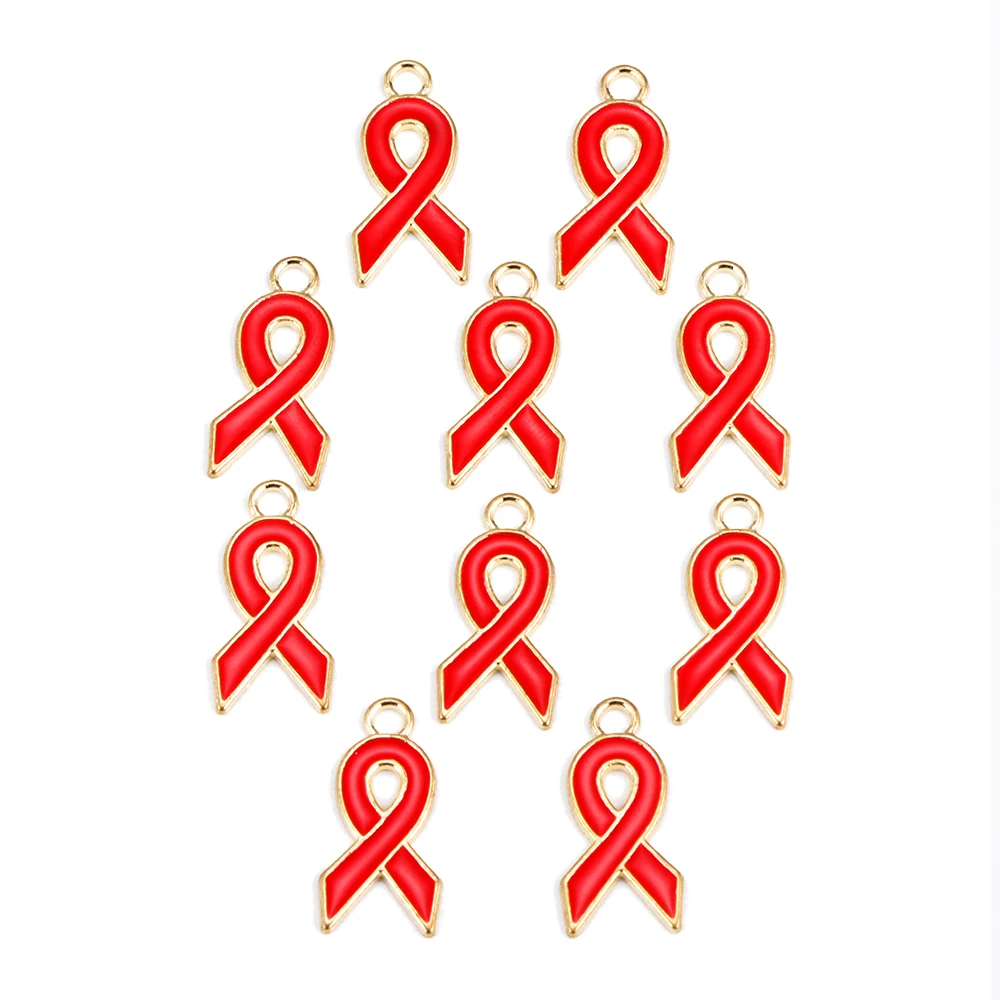 20pcs 20*10mm bunte Emaille rotes Band Brustkrebs Bewusstsein Legierung Anhänger Charme für Schmuck machen DIY Halskette Zubehör – Detail 7