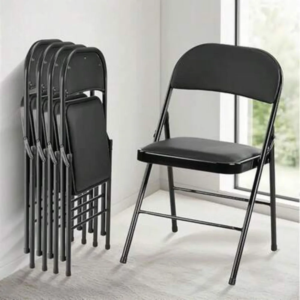 Folding Chair 4 Pack Leather Padded Folding Chairs Sturdy Metal Frame Foldable Chairs for Indoor Outdoor Use Easy to Store and Carry Comfortable Seating for Home Office Party Events Dining Camping