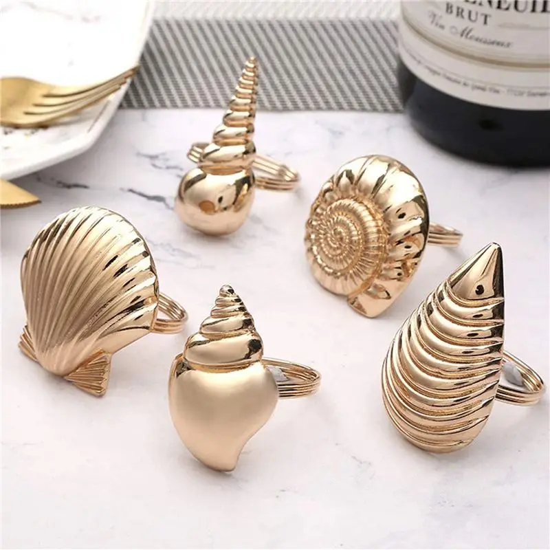 FLYY-15X Serviettenringe aus Metall mit Muschelmotiv für Hochzeiten, Empfänge, Abendessen, Familientreffen, Tischdekoration – Detail 4