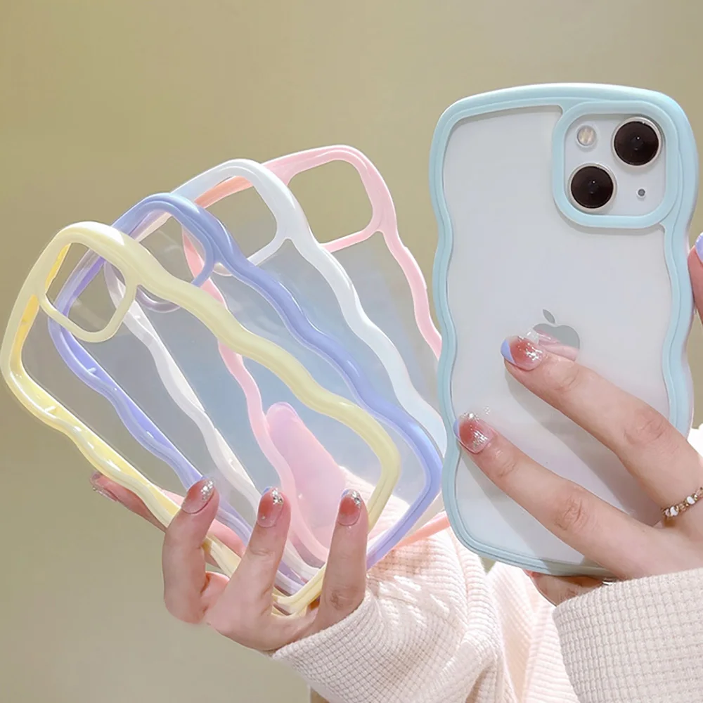 Soft Wavy Lines Phone Case For iPhone 11 Case iPhone 14 Pro Max Case 13 12 15 16 XS Max XR 7 8 Plus SE 2020 Transparent Cover