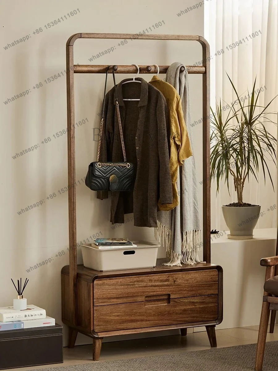 

yj9 Black walnut solid wood coat rack floor-to-ceiling home bedroom living room wooden storage cabinet Nordic