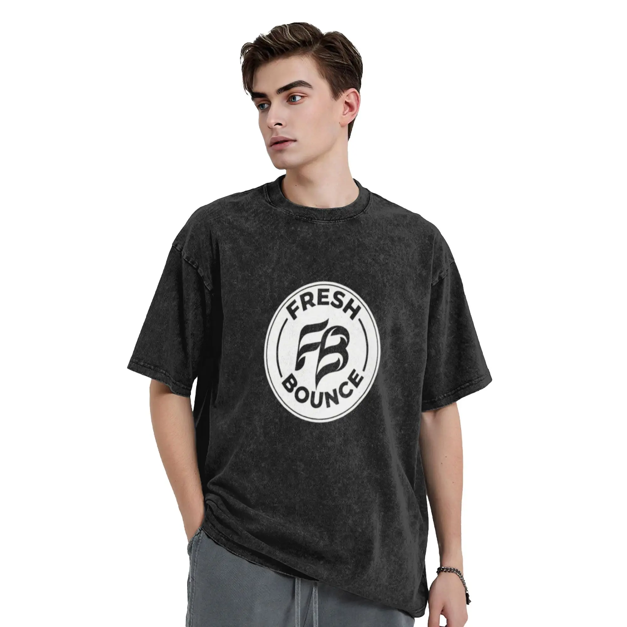 Fresh Bounce - white Unique Cool A Washed T Shirt Men's Women's Oversized Cotton Tees Tops