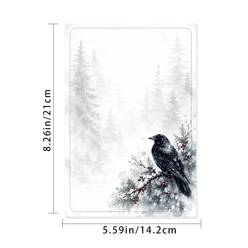 50 Sheets, Ink Wash Crow-themed Writing Paper, Lined, Glue-free, Perfect For Notebooks, Memos, And Stickers