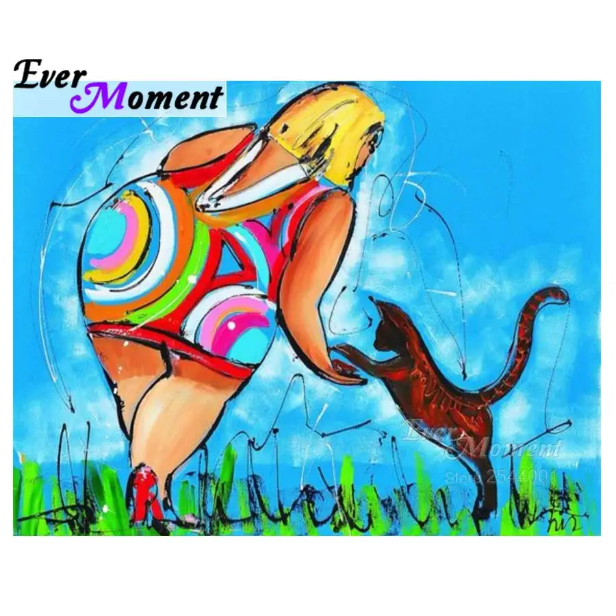 

Алмазная картина Ever Moment, леди кормление кота, сделай сам, 5D алмазная вышивка, портретная настенная живопись, ремесло, хобби ASF901