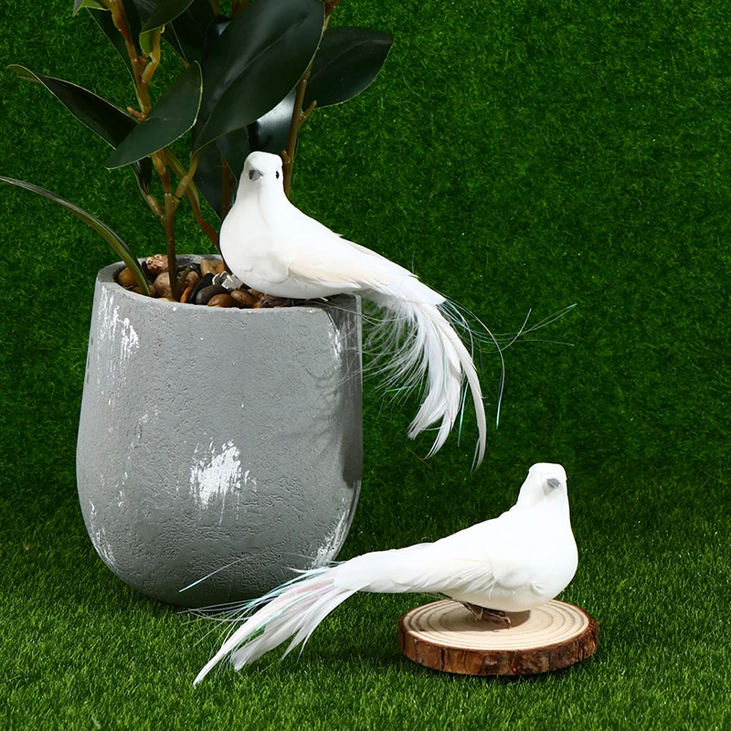 2pcs White Doves Feather Artificial Foam Lover Peace Doves Bird Home Decor【Homeclub】