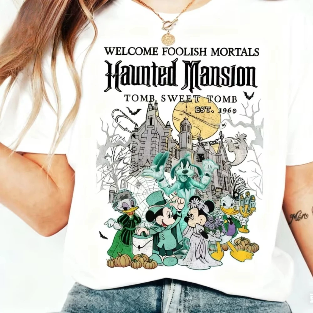 

Halloween Disney Mickey Mouse Women Men Summer T-shirt Family Parent-child Outfit Over-sized Casual Loose Men Women Short Sleeve
