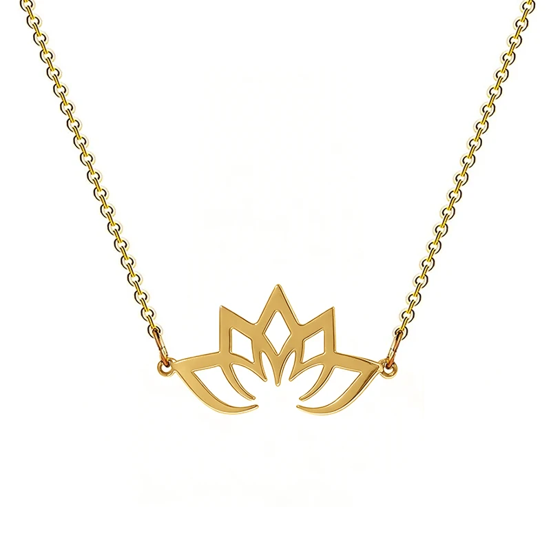 14K Gold Plated Lotus Flower Necklace Stainless Steel Spiritual Necklaces For Women Buddhist Amulet Jewelry