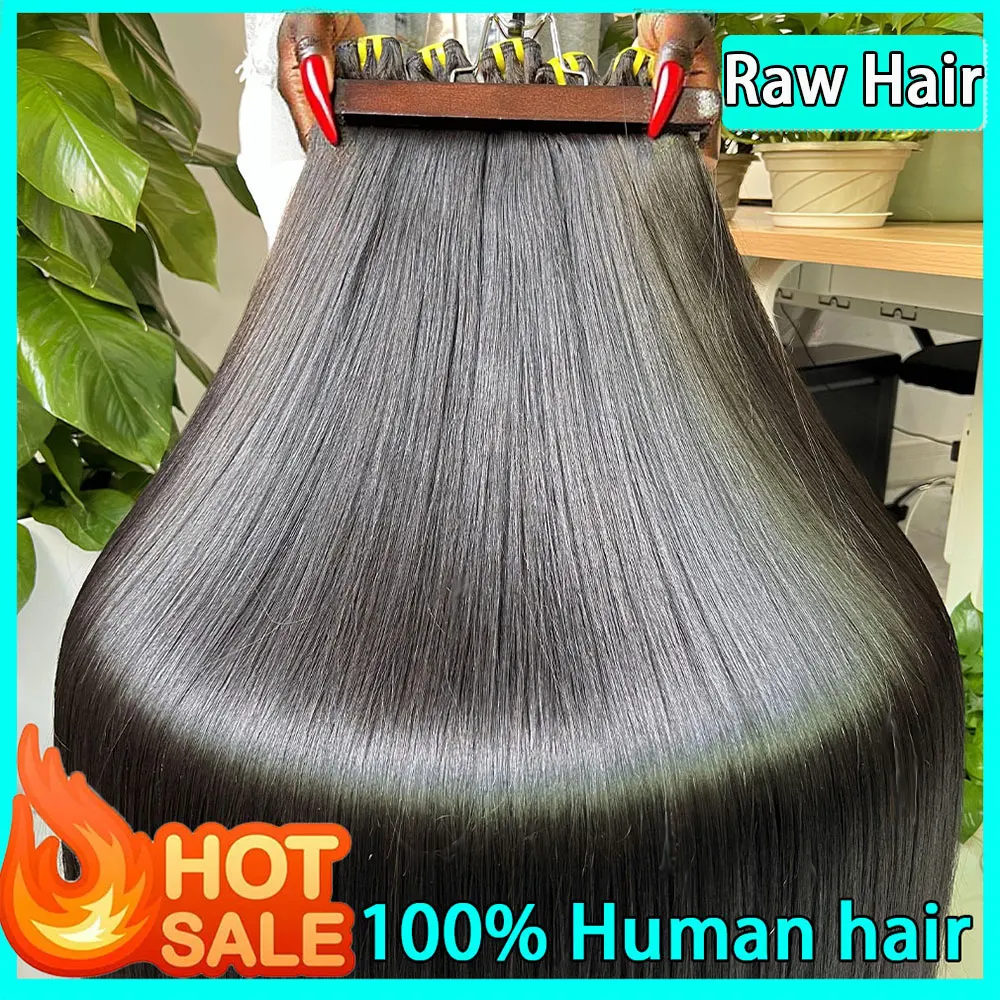 Knochenglatte 100% Echthaar-Bündel 10-36 Zoll Unbehandeltes Jungfräuliches Doppelt Eingenähtes Haar-Extensions # 1B Naturschwarz für Frauen