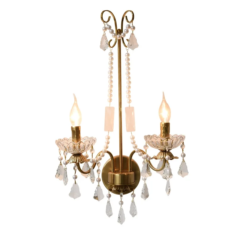 

French retro crystal wall lamp light luxury bedroom bedside aisle candle lamp black staircase living room background