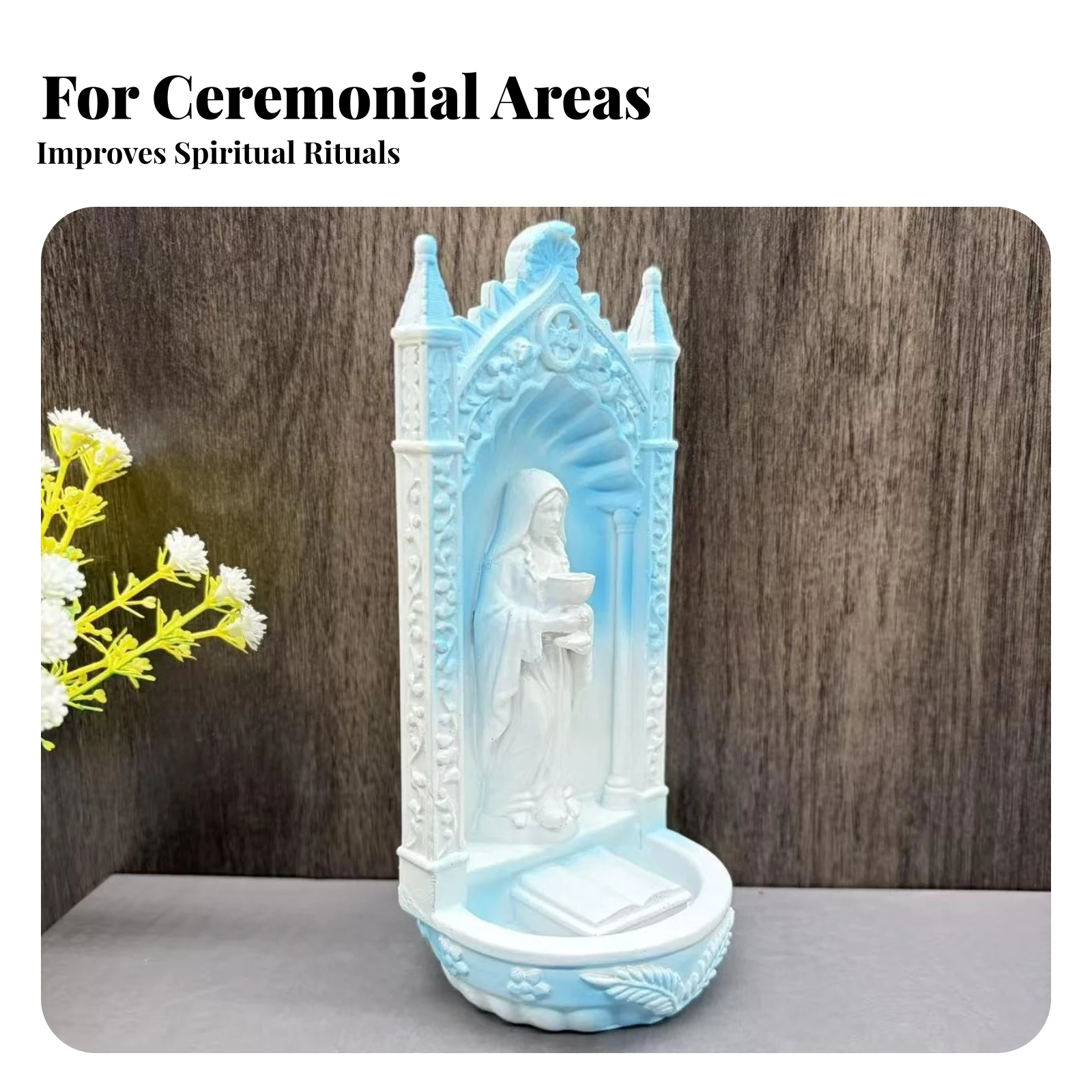 Pointed Finials Embossed Floral Chapel Ornament Gothic Shrine Figurine Home Decor Piece Religious Angel Ornament Arched Design