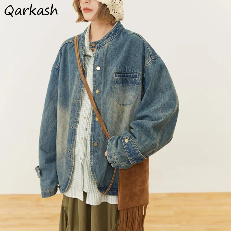 Jackets Women Korean Fashion Coats Vintage All-match Casual Simple Denim Washed Single Breasted Trendy Ins Attractive Streetwear