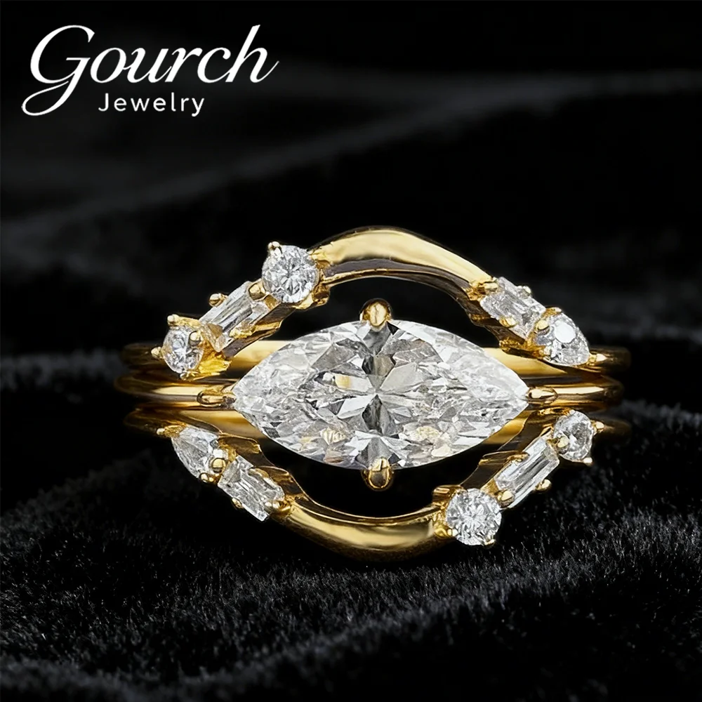 

Кольцо с муассанитом Gourch Marquise Cut, 2 карата, роскошное кольцо INS S925, стерлинговое серебро, высокоуглеродистый бриллиант, ювелирное изделие, подарок для женщин на день рождения