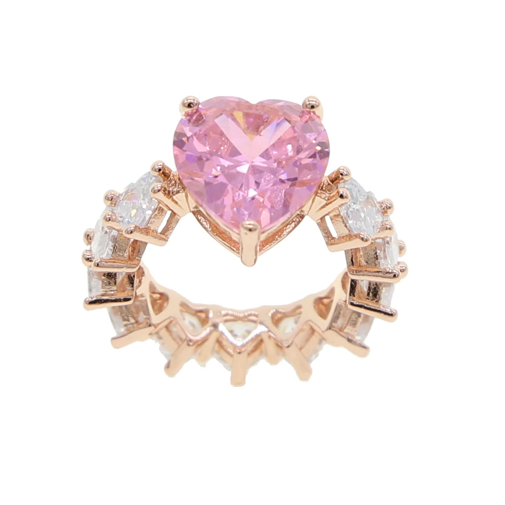 Rose gold Color white pink cz heart wedding engagement ring for women Full heart cz eternity band finger jewelry