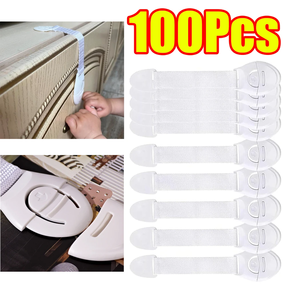 1-100Pcs Kids Safety Cabinet Lock Cabinet Door Multi-Functional Ribbon Lock Buckle Baby Proof Security Protector for Drawers