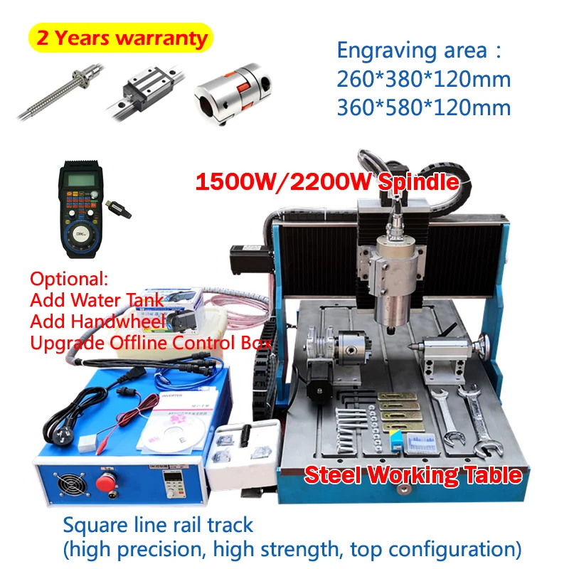 

Wood CNC Router 3040 6040 2200W USB 4Axis Metal Engraving Machine Linear Guideway Steel Table