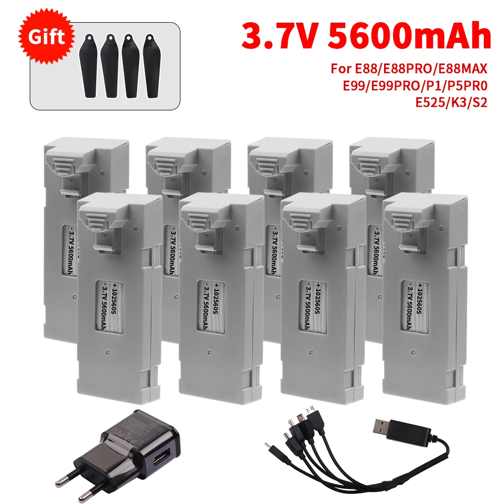 Baterai Lipo 3.7V 5600mAh isi ulang untuk Drone RC E88 E88PRO E99 S2 P1 K3 P10 A13 S98 E525 RC suku cadang Quadcopter Baterai + pengisi daya