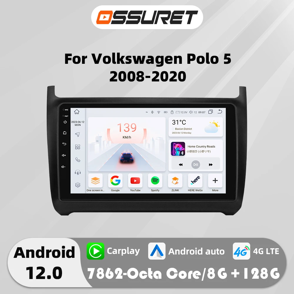 2din Android Car radio Stereo For Volkswagen VW polo 5 2008-2020 Multimedia Video Player 4G wifi Carplay GPS navi QLED Screen