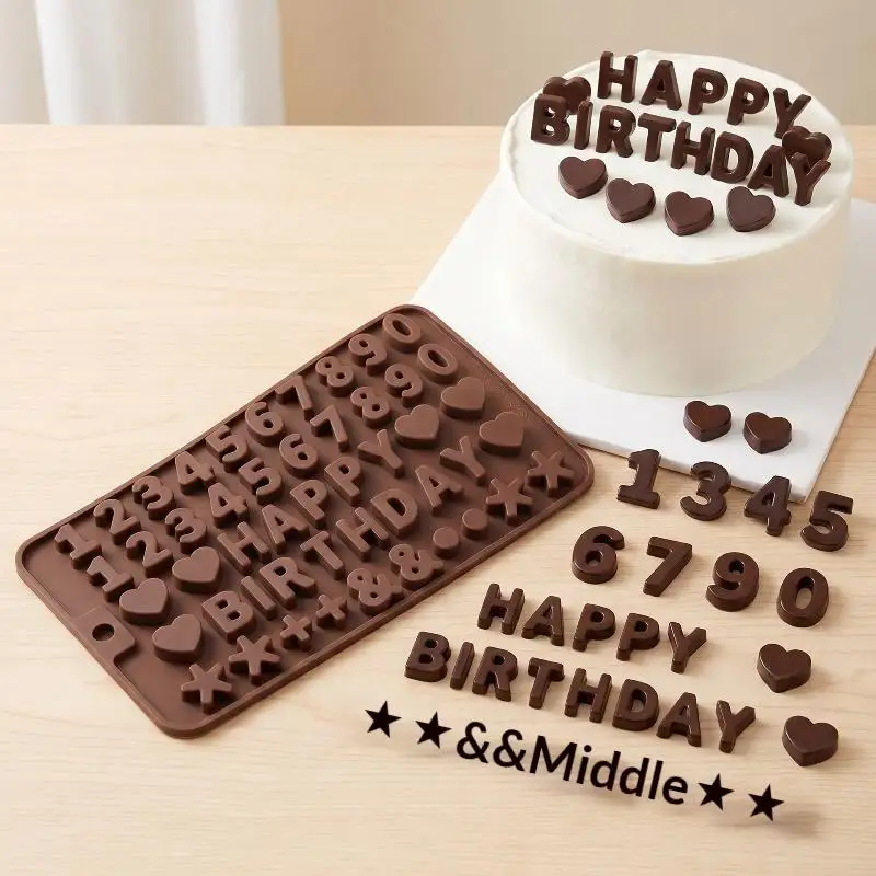【B】Silicone Alphabet Number Chocolate Molds Non Stick Food Safe For DIY Cake Decoration Birthday Party Baking