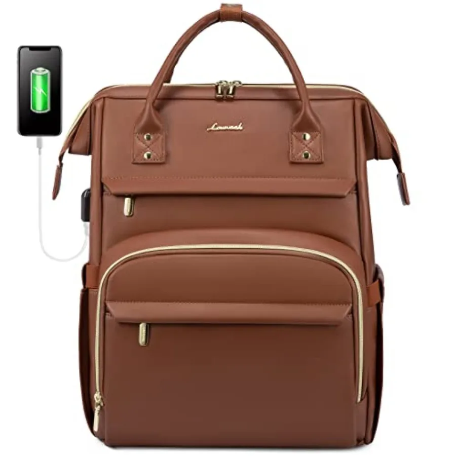 

Leather Laptop Backpack for Women with USB Port -, Travel Purse for Nurse, Teacher, College, Busess - Carry On Backpack by LOVE