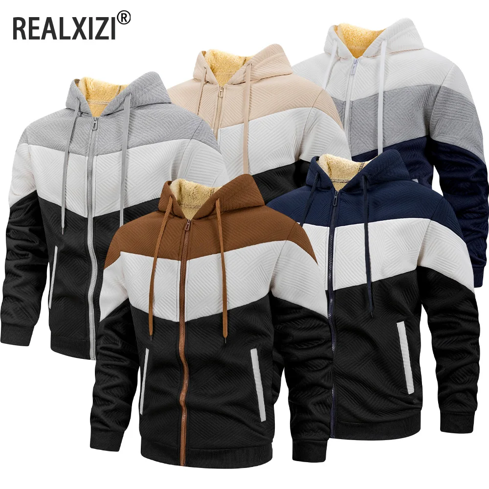 

Мужская зимняя толстовка с капюшоном на молнии на флисовой подкладке и длинными рукавами, повседневная рабочая одежда, кардиган, теплая куртка, уличное пальто
