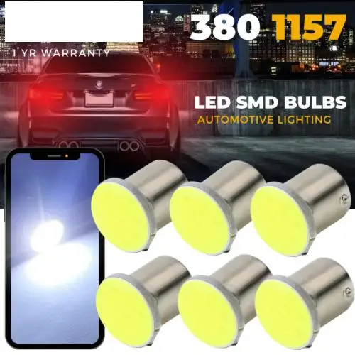 6x  380 1157 Led Brake Light Cob Xenon White Bay15d P21/5w Car Stop Tail Light Bulbs