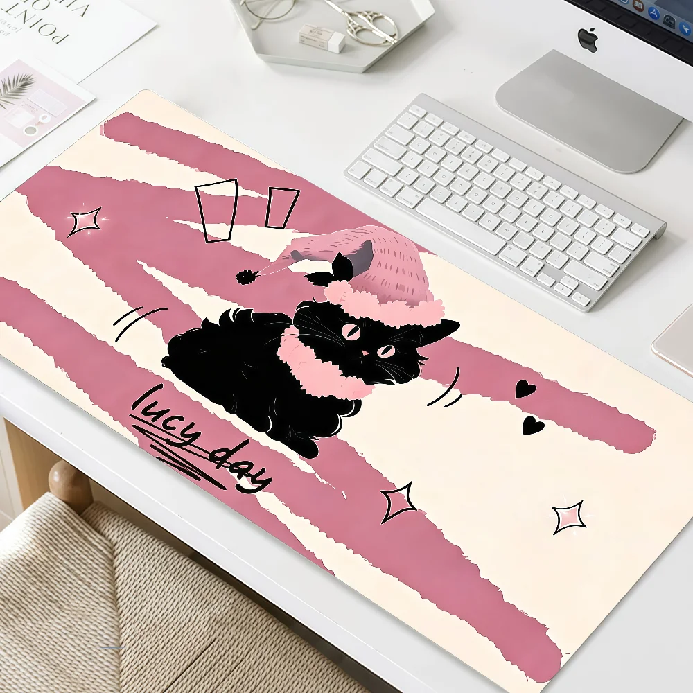 Mouse Pad MousePad Non-slip Lockedge Office Pink C-Cute Cat Student Gaming Thickened Black Large Writing Pad Cushion