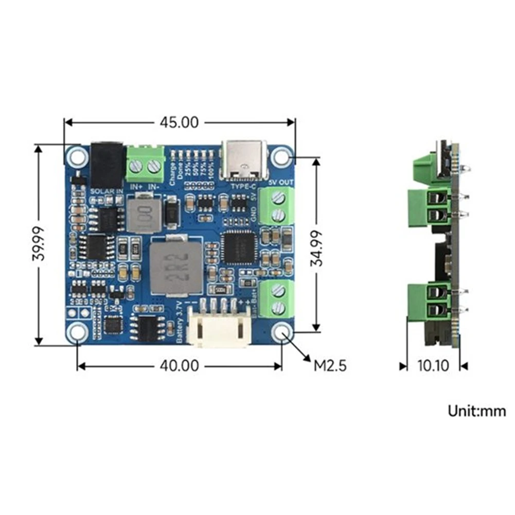 وحدة مدير الطاقة الشمسية MPPT تدعم اللوحة الشمسية 6V-24V Type-C 5V/3A وحدة الإخراج المنظمة-B65A