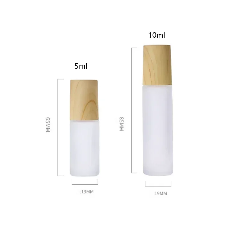 5/10ml Frosted Glass Roller Bottle Wood Grain Plastic Cap for Essential Oils Roll-On Refillable Perfume Bottle Roller Ball Empty