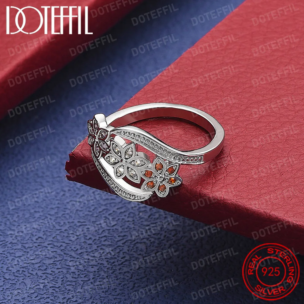 

Кольцо из стерлингового серебра 925 пробы с цветком и кристаллами ААА для женщин, модное свадебное обручальное кольцо, очаровательные ювелирные изделия