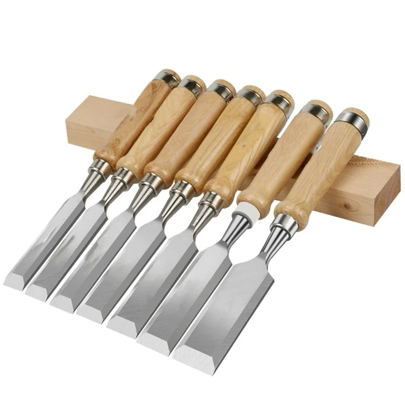 6/8pcs Practical Woodworking Chisel Set Flat Chisel Sharp Basic Details Carving Alloy Chisel Head Beech Handle Wood Carving Tool