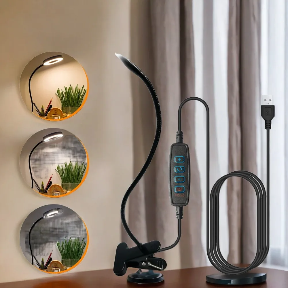 Elegant and modern LED desk lamp with adjustable 360-degree flexible tube and USB clip-on - stylish addition to dormitory, stude