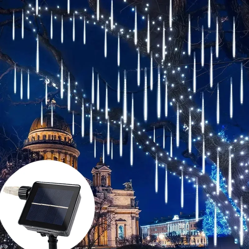 Imagem -04 - Solar Meteor Shower Rain Lights Tube Led Street Lights Fairy String Light Casamento Jardim Quintal Decoração de Natal ao ar Livre 30 cm 50cm