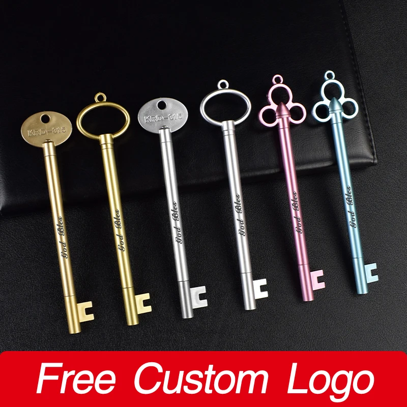 20pcs Customized LOGO Retro Key  Pen Personalized Name Wedding Gift School Stationery Office Supplies Cute Signature Pens