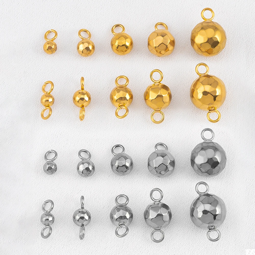 10PCS Stainless Steel Hammer Patterned Golden Ball Pendants for DIY Handmade Jewelry Necklace Bracelet Making Accessories Crafts