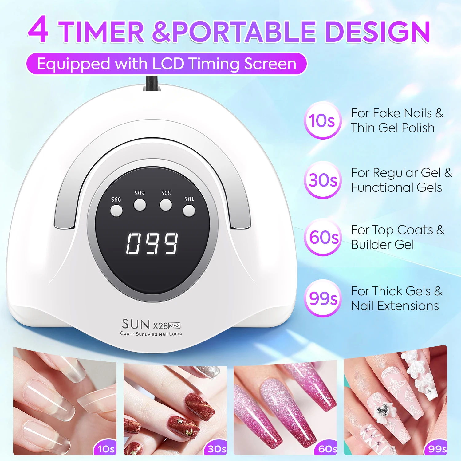 DianaBeauty 90LEDS LED UV Lampada per unghie Asciugatrice per unghie 380W Lampada per asciugare lo smalto gel con 4 impostazioni timer Lampada per manicure con sensore automatico