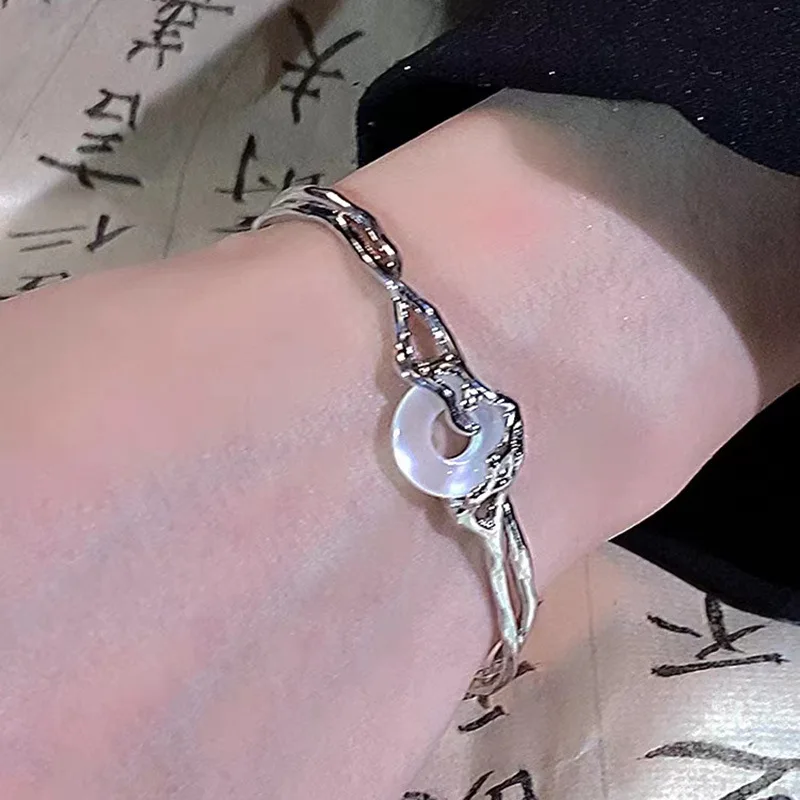 Chinese Style Ping An Buckle Open Bangle Female High-end Feeling Fairy Charm Bracelet Jewelry New Trend Gift adjustable