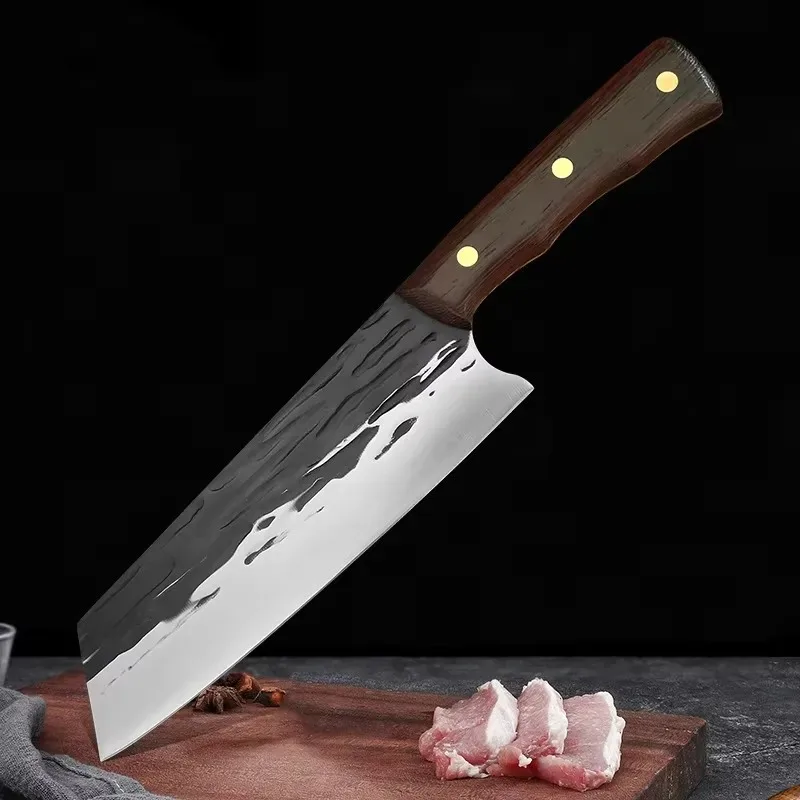 Forged Cleaver Meat Chef Knives Full Tang Handmade Kitchen Butcher Knife Stainless Steel Wooden Handle Slicing Cooking Knife