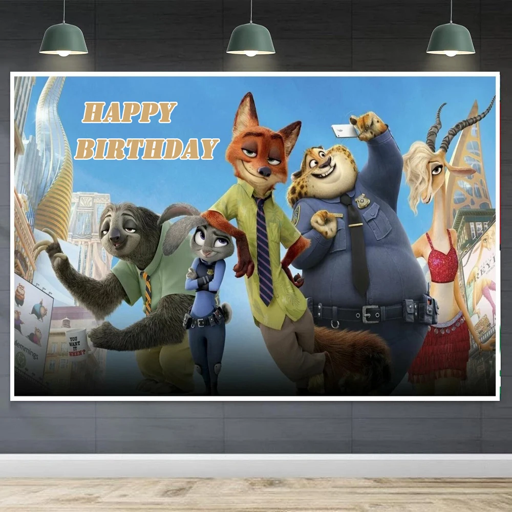

Photography Backdrop Judy And Nick Arch Cover Zootopia Banner For Baby Shower Kids Birthday Party Background Can Be Customize