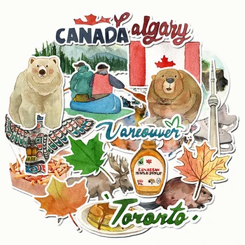 Set Van 27 Aquarel Canada Reisstickers Handgemaakte Stickers Perfect Voor Dagboek, Planner, Laptop, Waterfles, Diy Card Maken
