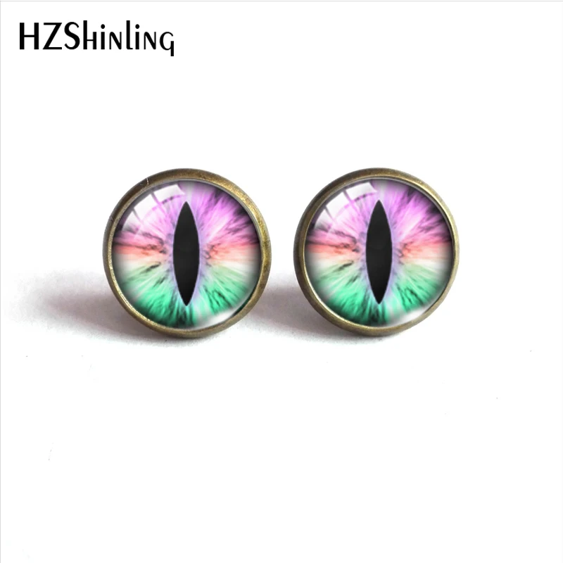 New Arrival Cat Eye Dragon Eyes Colorful Handmade Stainless Steel Earrings Vintage Dragon Eyes Stud Earrings