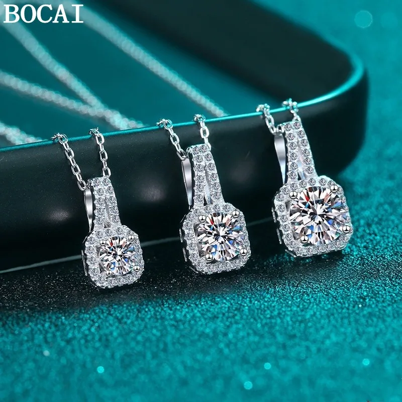 0.5/1.0/2.0ct Moissanite S925 Sterling Silver Jewelry Wholesale Plated Pt950 Sachet Charm Necklace Women's Selected Gift