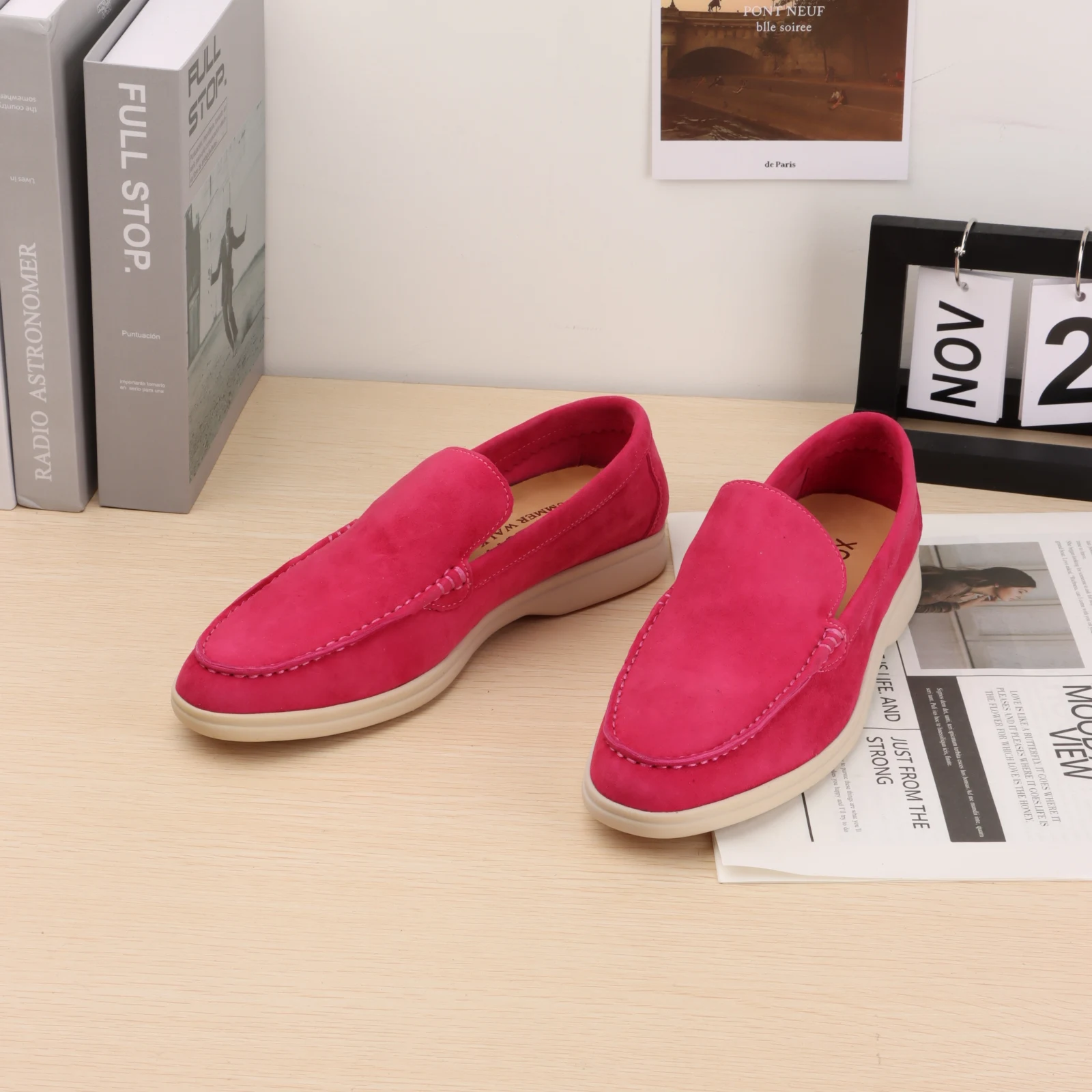 Not Logo Men's Leather Loafers, Casual Brand Women's Shoes, Designer Luxury Slip-Ons with Soft Rubber Flat Bottoms