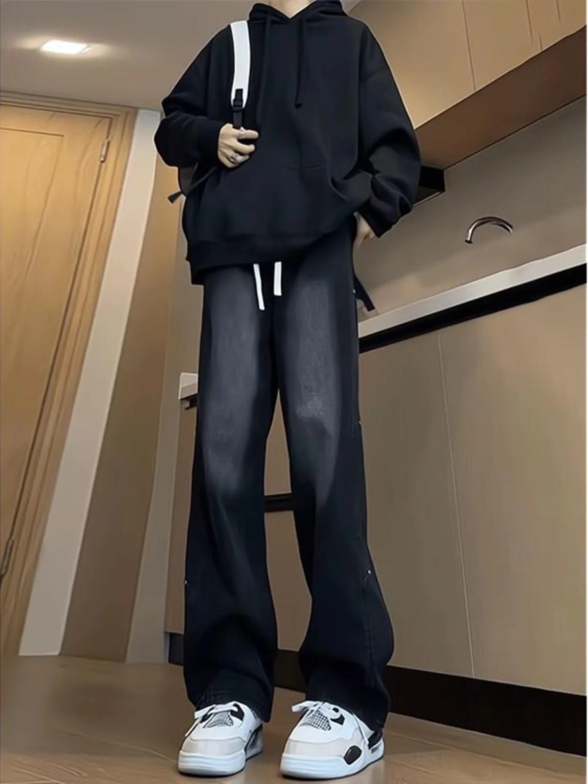 

Американские ретро-джинсы прямого кроя с широкими штанинами для мужчин, весна-осень, Cleanfit, с пэчворк-дизайном, свободные расклешенные длинные брюки