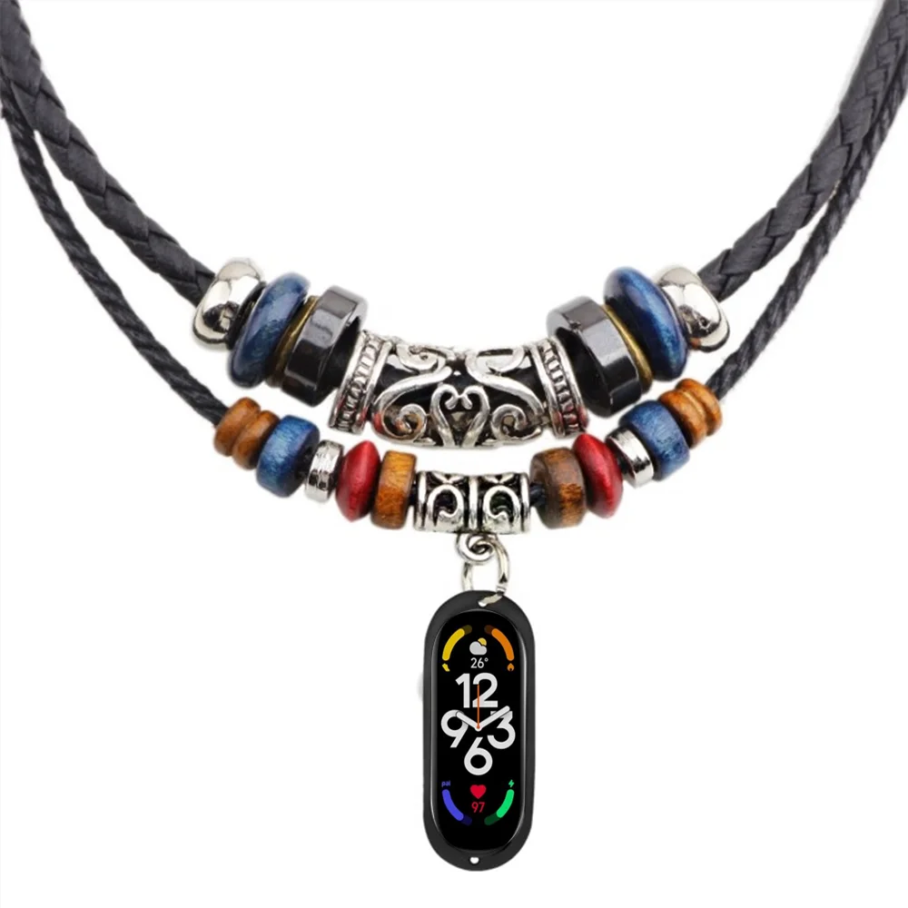 Nadaje się do Mi Band 7/5/6 sznur naszyjnika podwójnie zdobiony skórzana linka 7 nfc pleciony naszyjnik retro sznur naszyjnika