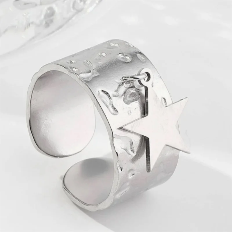 Korean Star Charm Open Ring For Women Gold SIlver Color Width Circle Smooth Metal Finger Ring Daily Wear Ins Party Jewelry