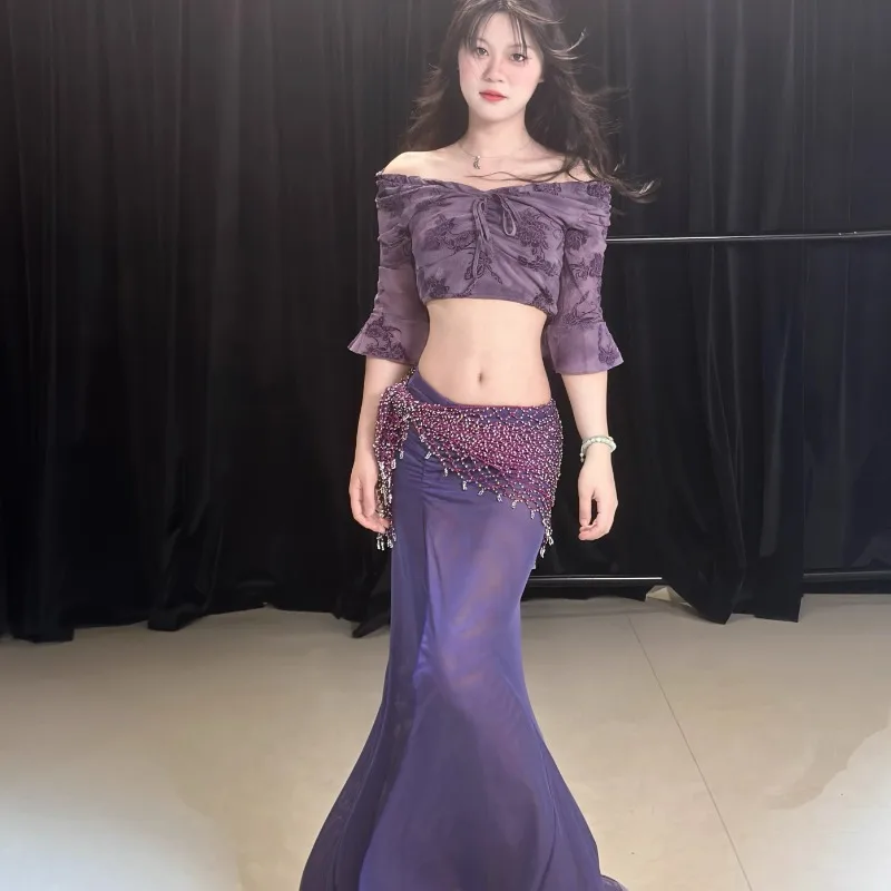 Customized Belly Dance Clothing Purple Performance Dress Sexy Temperament Class Dress Large Size  Indian Clothes Women Costumes